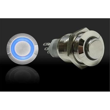 16mm Latching Billet Button With LED Ring - Blue